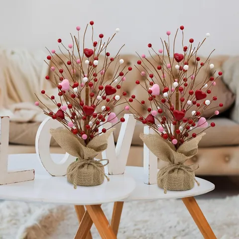 Decorazione per Albero di Bacche a Cuore Artificiale di San Valentino Base in Iuta Bacche Rosse Rosa Bianche per Centro Tavola Festa Matrimonio Casa