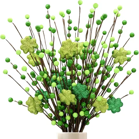 St. Patrick's Day Kleeblatt Beeren Künstlicher Grüner Zweig Biegsame Glitzer Kleeblatt Stiele Für Haus Party Tischdeko