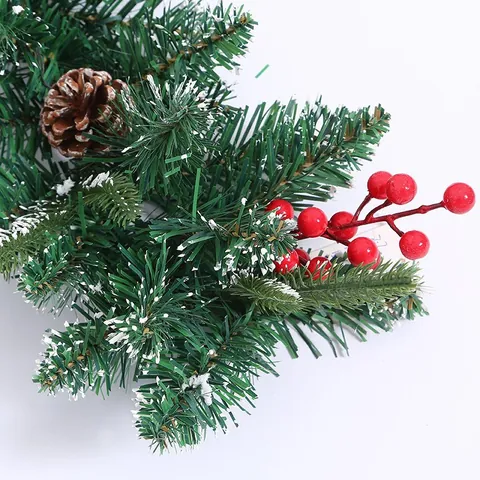 Kunstmatige Kerstslinger Met Rode Bessen Dennenappels Gevlokte Dennennaald Wijnstok Voor Vakantie Huis Trap Decoratie