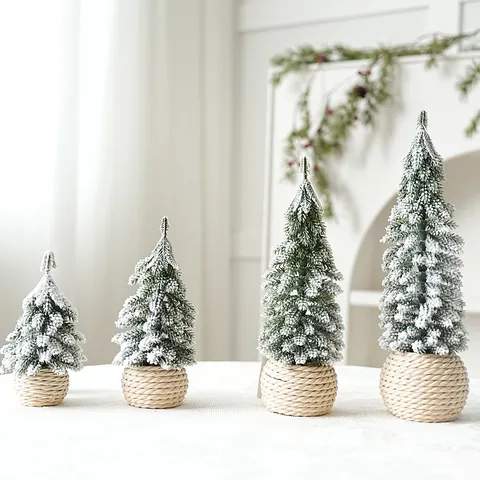 Mini Beflockter Weihnachtsbaum Mit Geflochtenem Sockel Schneebedeckte Zeder Tannenbaum Für Tisch Winter Urlaub Deko