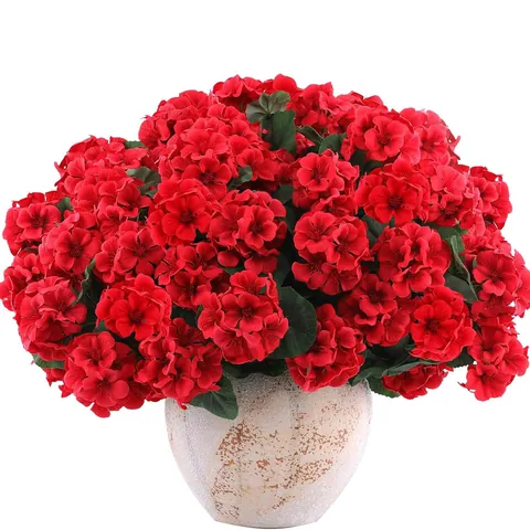 Artificial Geranium Silk Flower Bouquet For Home Garden Wedding Decor Realistic Fake Flowers With Green Leaves Pastoral Style