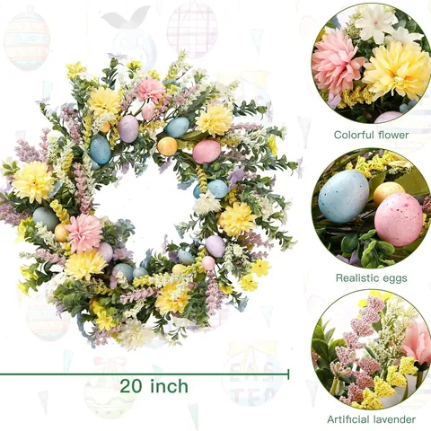 Osterkranz Mit Bunten Ostereiern Und Frühlingsblumen Künstliche Grüne Blätter Für Haustür Wandbehang Dekoration