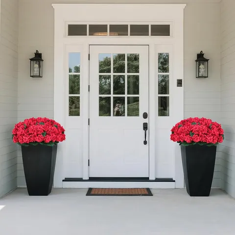 Artificial Red Geranium Potted Plant Fake Flowers With Pot For Home Garden Office Decor Indoor Outdoor Floral Arrangement