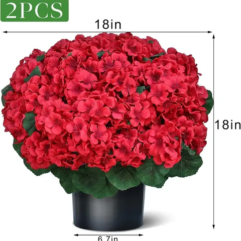 Artificial Red Geranium Potted Plant Fake Flowers With Pot For Home Garden Office Decor Indoor Outdoor Floral Arrangement