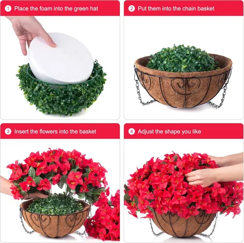 Artificial Bougainvillea Hanging Basket With Coco Coir Liner Metal Chain Silk Flowers For Outdoor Garden Porch Home Decor