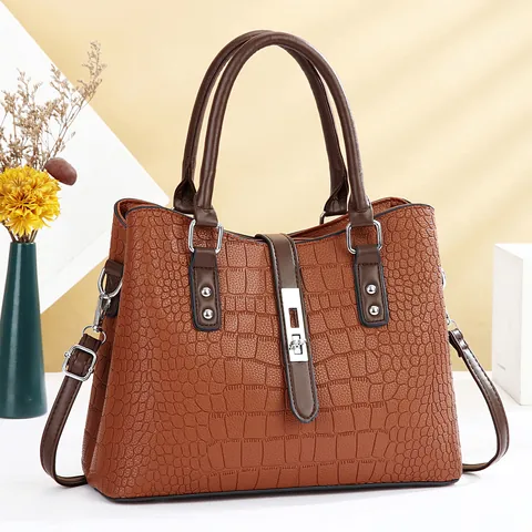 Sac à Main Tote pour Femmes en Simili-Cuir PU Motif Crocodile Sac Bandoulière Structuré pour Travail Et Quotidien