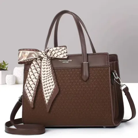 Mode Damen PU Leder Handtasche Elegant Seidenschal Dekor Große Tragetasche Casual Schulter Umhängetasche Für Den Täglichen Pendelverkehr