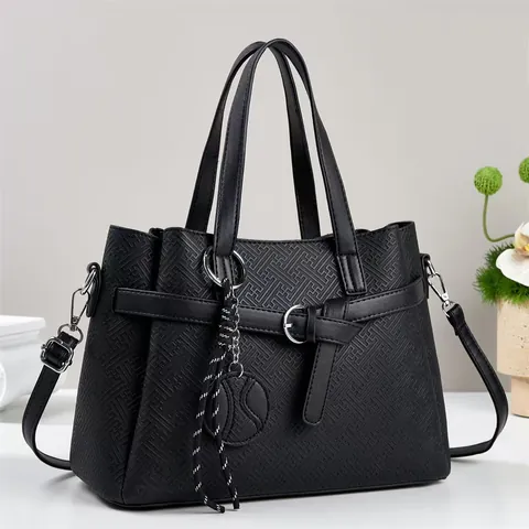 Borsa a Mano da Donna in Pelle PU con Motivo Geometrico Goffrato Grande Capacità Pendolare Borsa a Tracolla Elegante Tote