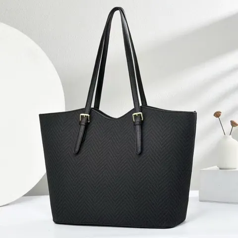 Dames Grote Capaciteit PU Leer Shopper Mode Visgraatmotief Schoudertas Casual Handtas
