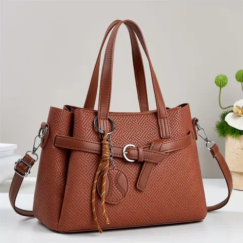 Borsa a Mano da Donna in Pelle PU con Motivo Geometrico Goffrato Grande Capacità Pendolare Borsa a Tracolla Elegante Tote