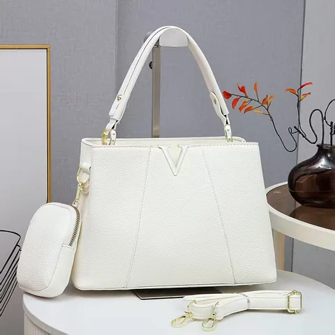 Sac à Main à La Mode Avec Logo V Et Petite Pochette Bandoulière Réglable En Cuir PU Texture Lychee Sac Tote Pour Le Quotidien Femme