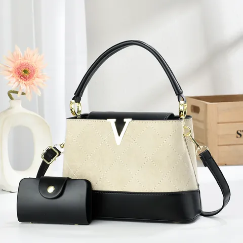 Vintage Quilted PU Suede Women Handbag Set Bucket Bag V Logo Small Pouch Fashion Crossbody Shoulder Bag For Daily Use