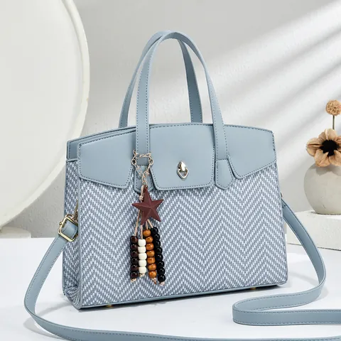 Women's Korean Style PU Leather Woven Handbag With Heart Lock Star Pendant Versatile Shoulder Crossbody Bag For Daily Travel