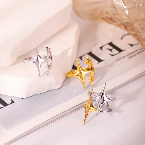 Minimalist Stainless Steel Star Adjustable Open Ring For Women Geometric Dainty Finger Jewelry Gold Silver Accessory