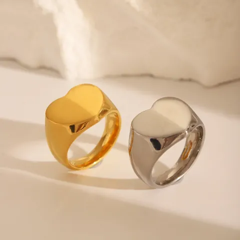 Stainless Steel Signet Ring For Women Heart Square Geometric Plain Polished Band Fashion Jewelry Gold Silver Plated Gift