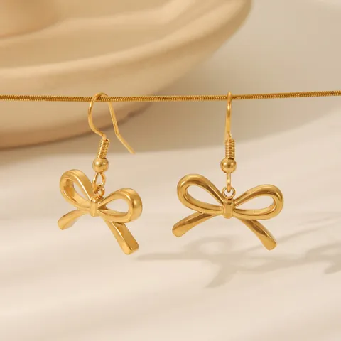 Luxus Vergoldete Edelstahl Ohrhänger Für Damen High End Unregelmäßige Minimalistische Herz Schleife Dangle Schmuck