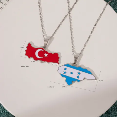 Collar de Acero Inoxidable Hip Hop con Colgante de Mapa de la Bandera Nacional Honduras Turquía Joyería de Esmalte para Hombre Mujer