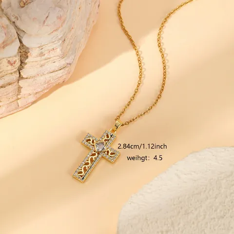 Minimalist Stainless Steel Cross Pendant Necklace For Women Gold Plated Rhinestone Cross Fashion Jewelry Gift