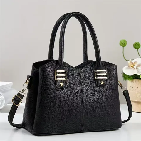 Dames Mode PU Leer Handtas Litchi Textuur Top Handle Tas Retro Gouden Hardware Crossbody Schoudertas Voor Dagelijks Werk