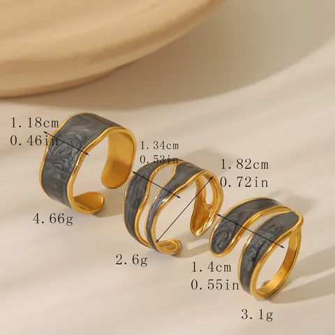 Vintage Stainless Steel Adjustable Open Ring For Women Irregular Wave Gold Plated Enamel Drip Oil Artistic Finger Ring Jewelry