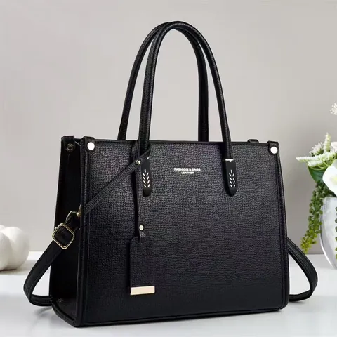 Large Capacity Fashion PU Leather Tote Bag For Women Stitched Elegant Commuter Shoulder Bag With Adjustable Strap Handbag