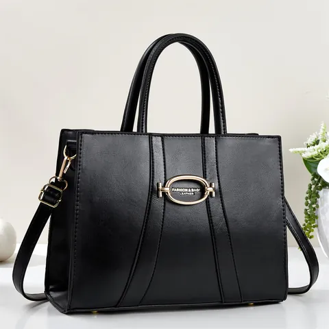 Fashion Women PU Leather Handbag Elegant Large Capacity Shoulder Crossbody Bag With Gold Hardware Commuter Handle Satchel