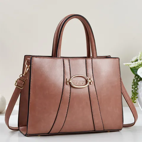 Fashion Women PU Leather Handbag Elegant Large Capacity Shoulder Crossbody Bag With Gold Hardware Commuter Handle Satchel