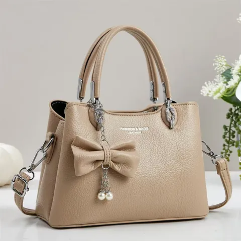 Bolso de Mano para Mujer de Cuero PU con Textura de Lichi Gran Capacidad Bolso de Hombro Cruzado con Lazo y Perla Artificial Moda