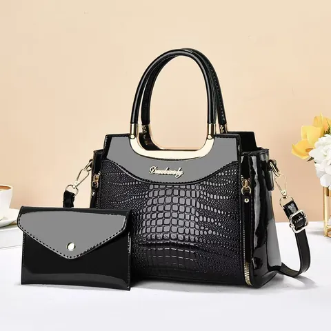 Women Handbag And Envelope Purse PU Leather Crocodile Pattern Patent Leather Crossbody With Metal Handle Elegant Urban