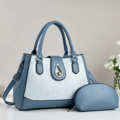 Women Fashion Large Capacity Patchwork Handbag Minimalist PU Leather Shoulder Crossbody Bag And Matching Mini Coin Purse