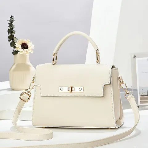 Women Litchi Texture PU Leather Top Handle Bag Golden Lock Square Handbag Adjustable Strap Crossbody Bag Casual Satchel
