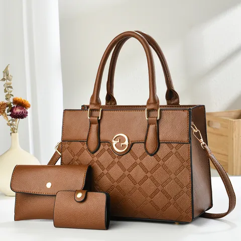 Borsa a Mano da Donna in Pelle PU con Texture Litchi e Motivo a Rombi E Pochette Crossbody E Porta Carte Hardware Dorato Elegante Borsa a Spalla
