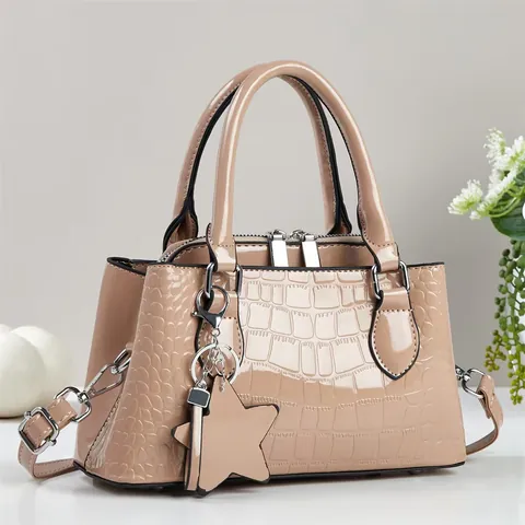 Borsa a Mano da Donna in Pelle PU con Motivo Coccodrillo Elegante Ciondolo a Stella Borsa a Tracolla Moda per Uso Quotidiano