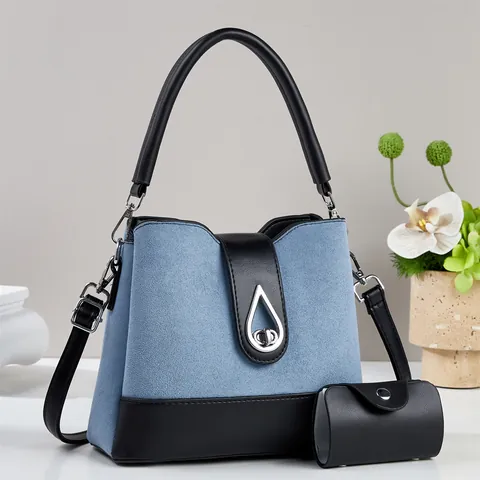 Set di Borse da Donna in Pelle PU e Scamosciata con Cuciture Grande Capacità Borsa a Spalla Tracolla con Mini Porta Carte per Pendolarismo