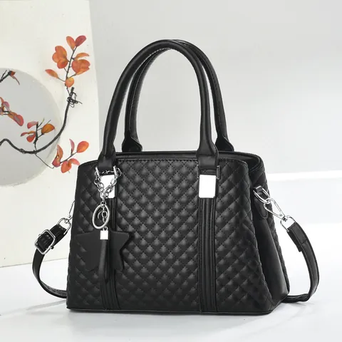 Elegante Borsa a Mano da Donna in Pelle Sintetica con Trapuntatura a Rombi e Ciondolo a Stella Borsa a Tracolla Versatile per Ufficio