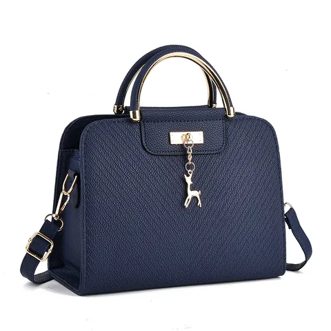 Borsa a Tracolla da Donna in PVC Moda Texture Litchi Borsa a Mano Con Pendaglio Cervo Oro Borsa Quadrata per Lavoro Quotidiano