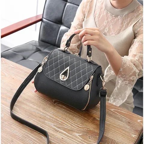 Women PU Leather Handbag Litchi Texture Crossbody Bag Quilted Stitching Metal Lock Shoulder Bag Daily Travel Casual Style