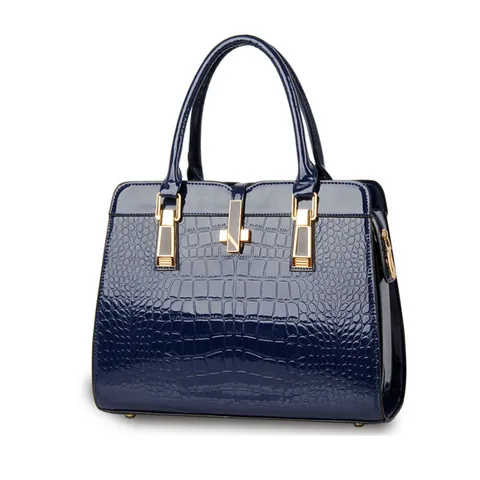 Damen Krokodilmuster Lackleder Handtasche Große Kapazität PU Umhängetasche Business Pendler Top Griff Tasche Gold Hardware