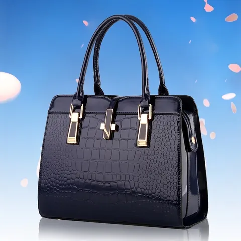 Borsa a Mano da Donna con Motivo a Coccodrillo in Vernice Grande Capacità Borsa a Tracolla in PU Business Top Handle Hardware Dorato