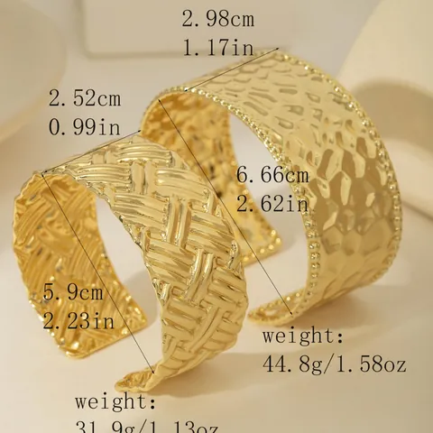 Bracciale Aperto in Acciaio Inossidabile Placcato Oro 18K per Donna Lussuoso Bracciale Rigido Geometrico Largo Vintage Gioielli Regalo