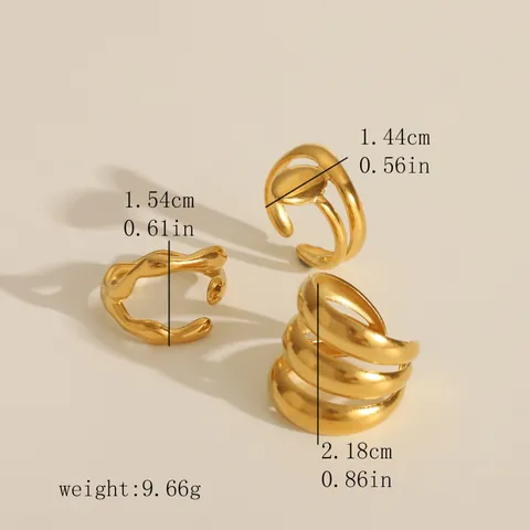 18K Gold Plated Stainless Steel Open Ring For Women Elegant Adjustable Geometric Heart Flower Pattern Fashion Jewelry Gift