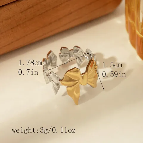 Anello in Acciaio Inossidabile Oro Argento Bicolore Geometrico Aperto Regolabile per Donna Fiocco Cuore Catena Conchiglia Farfalla Fantasia Gioielli Regalo