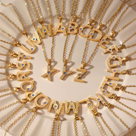 Fashion Stainless Steel Zirconia English Letter Pendant Necklace Golden Minimalist Small Alphabet O-chain Jewelry For Women