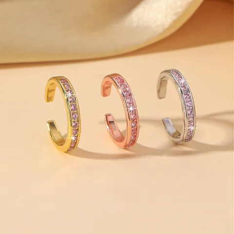 Minimalist Alloy Pink Zirconia Inlaid Ear Cuff For Women Adjustable Open Ring Toe Ring Fashion Jewelry For Daily Party