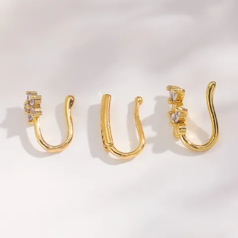 Fake Nose Ring Stainless Steel Gold Plated Cubic Zirconia Non Piercing Nose Cuff Butterfly Flower Clip On Body Jewelry Women