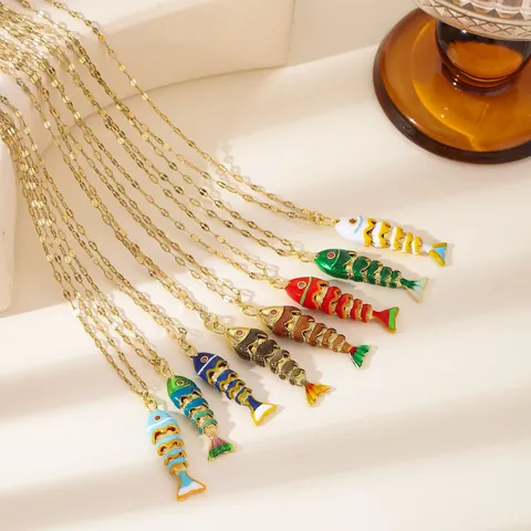 Luxury 18K Gold Plated Copper Enamel Koi Fish Pendant Necklace Colorful Fashion Animal Marine Jewelry For Women Daily Gift