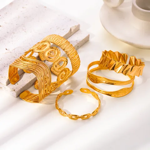 Bracciale Aperto in Acciaio Inossidabile Minimalista Placcato Oro 18K Onda Geometrica Spirale per Donna Gioielli di Moda di Lusso