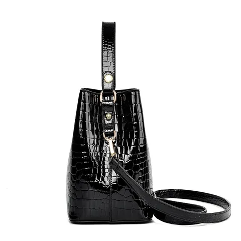 Damen Mode Krokodil Muster Glänzend PU Leder Beuteltasche Elegant Handtasche Mit Abnehmbarem Gurt Gold Hardware