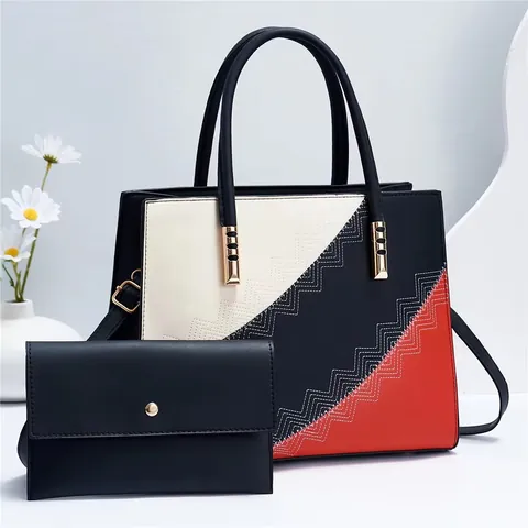 Borsa a Mano da Donna a Contrasto Di Colore E Pochette in Pelle PU Borsa Tote Di Grande Capacità Con Tracolla Borsa da Pendolare