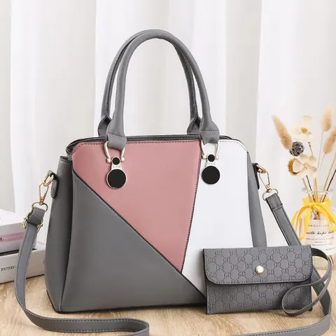 Sac à Main et Portefeuille Géométriques Color Block pour Femmes Grande Capacité Cuir PU Sac à Bandoulière Mode Quotidienne